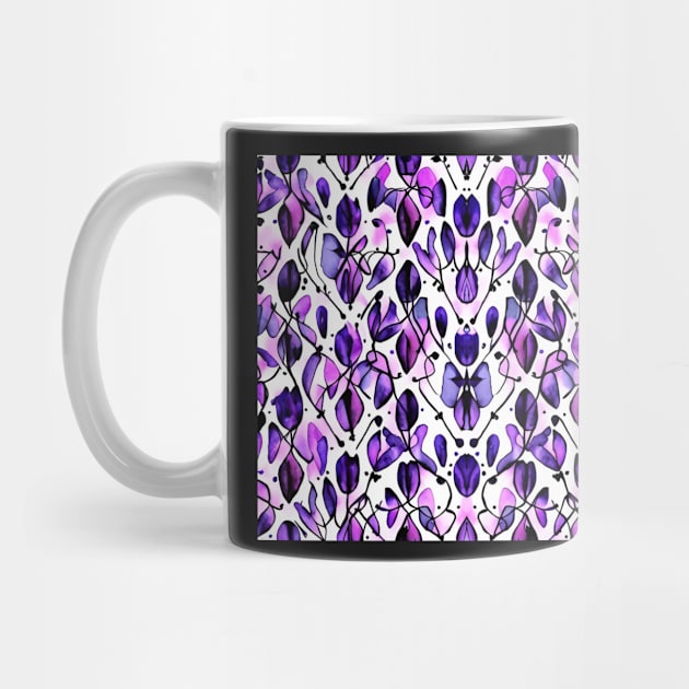 Purple Aesthetic Abstract Foliage Watercolor Pattern by BubbleMench